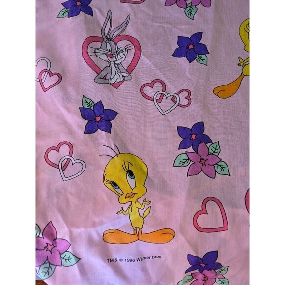Vintage 90s 1996 Looney Tunes Pink Hearts Valentines Twin Sheet Set Tweety Tasma - Picture 13 of 16